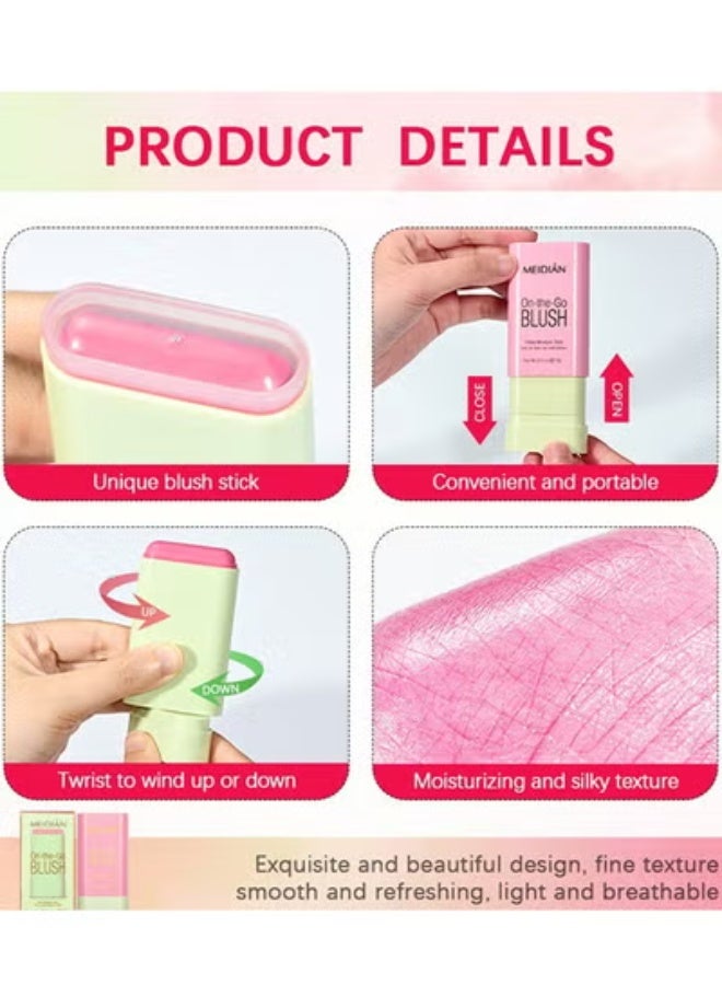 Meidián Blush Stick, Blush Cream for Cheeks Eyes Lips,Blush in Natural with Waterproof Sweat-Resistant, Tinted Solid Stick with Long Lasting, Nude Makeup Multi-Use Color Stick Creamy Blush, Shy Pink - Image 4